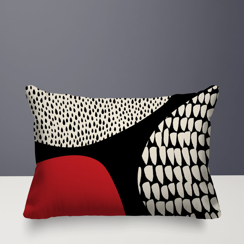 Coussin lombaire réversible intérieur / extérieur Vikka, H 18 po x l 25 po, Rouge / noir / blanc cassé