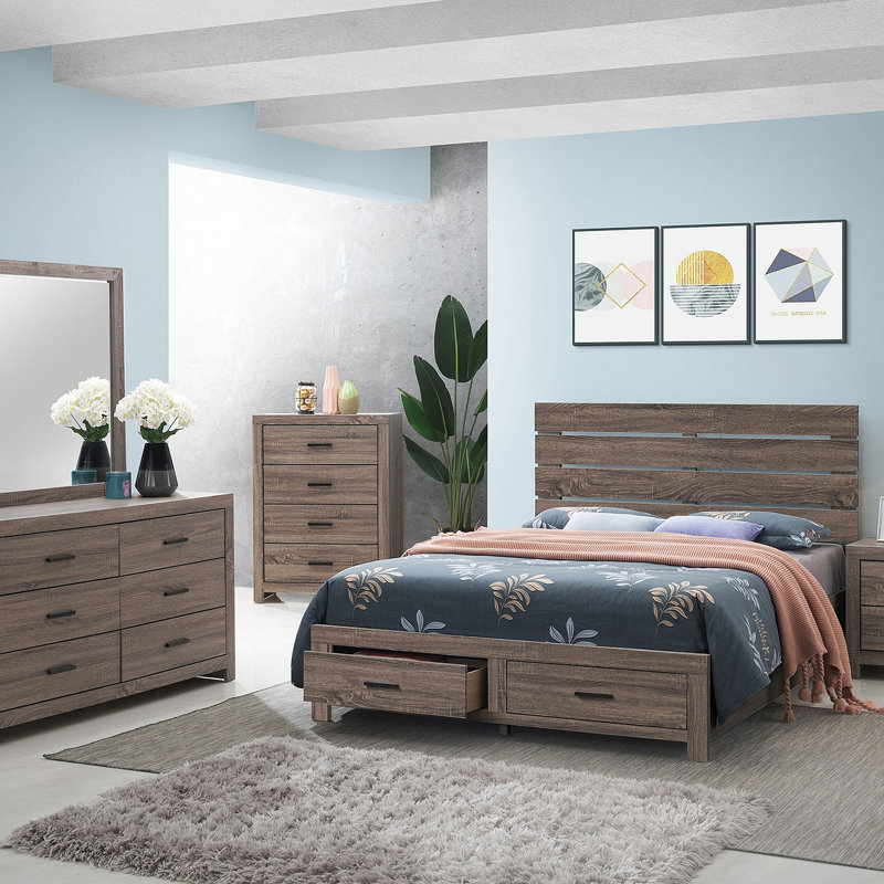 Ensemble de chambre avec grand lit 5 pièces Sherwood Barrel Oak, Cinq pièces : lit, table de chevet, commode, com