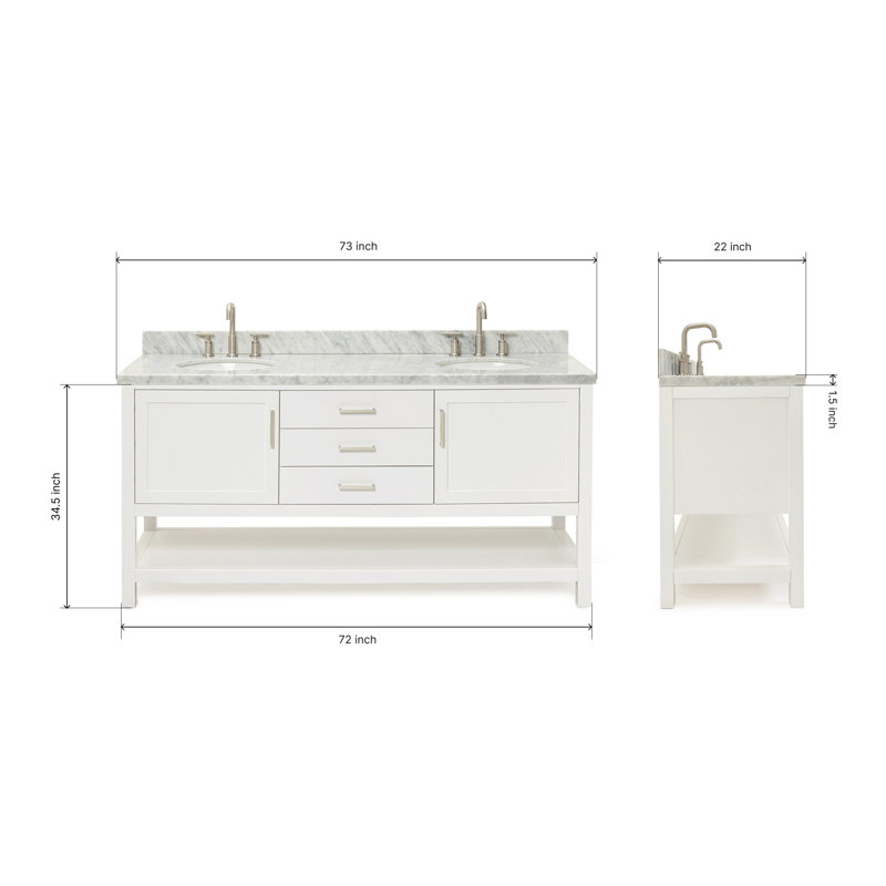 Bayhill 73'' W Double Vanity, White, Oval