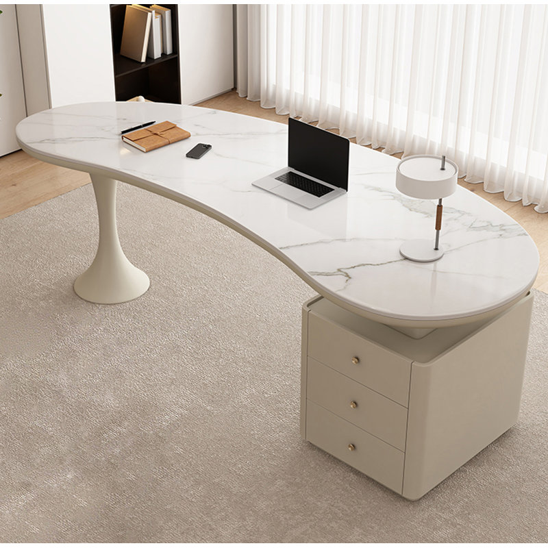 Bureau de table italien en pierre frittée minimaliste avec 3 tiroirs, H 29,5 po x l 55,1 po x P 27,6 po