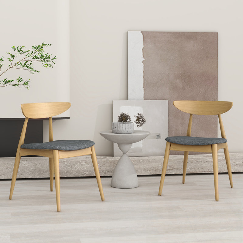Set of 2 dining chairs with four sturdy legs, Gray, Natural