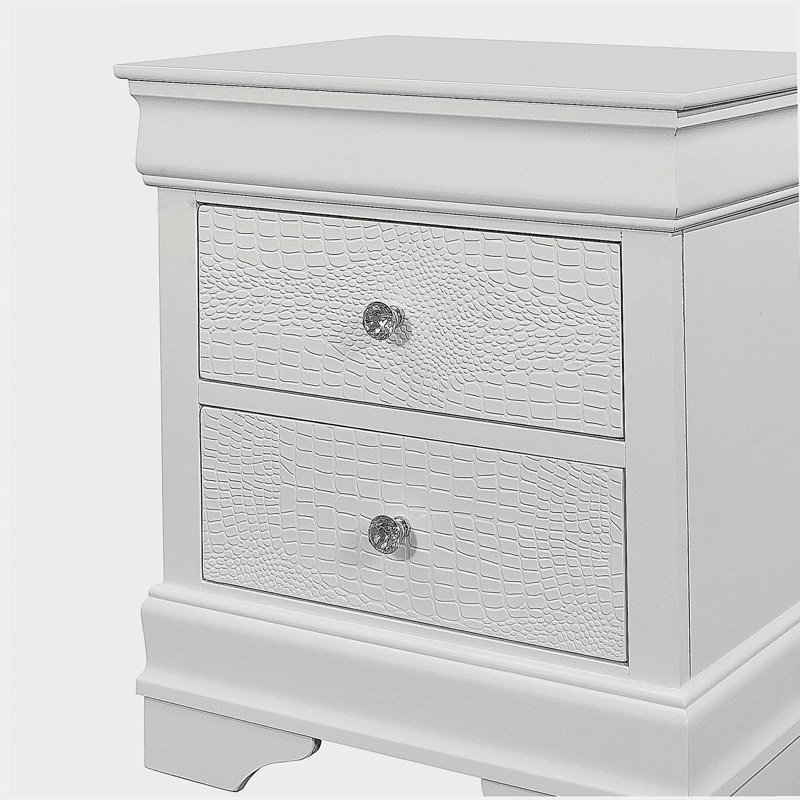 Shaker Crocodile Metallic White Nightstand, White