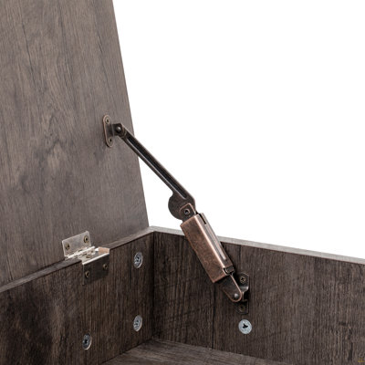 Table basse à plateau relevable avec compartiment caché, tablette ouverte et bureau réglable, brun