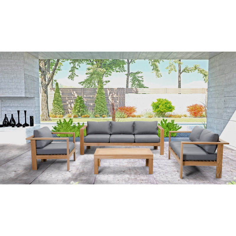 Ando Outdoor 4 - Piece Teak Conversation Set, Canvas Charcoal Sunbrella® Canvas