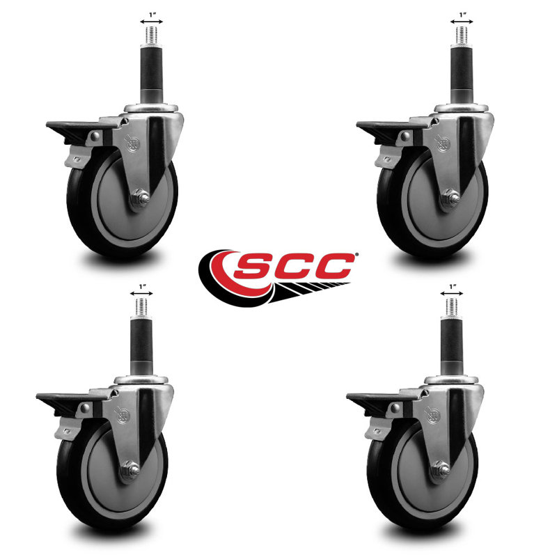 Poly Swivel 1 Inch Expanding Stem Caster Set with Brake SCC