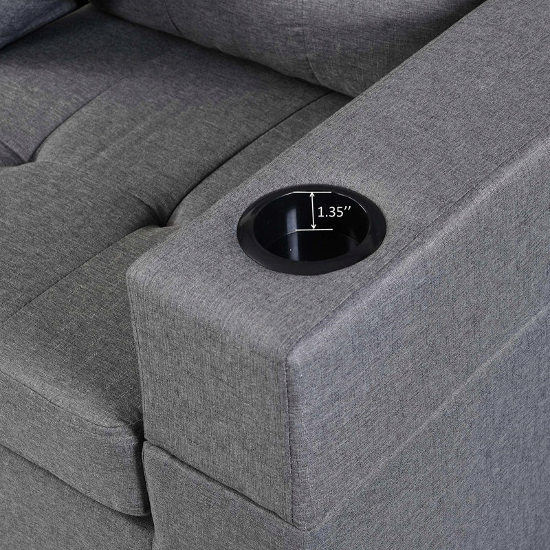 Ensemble de canapé modulaire pour salon avec méridienne en L, porte-gobelet et méridienne moderne à gauche ou à droite (gris lin)