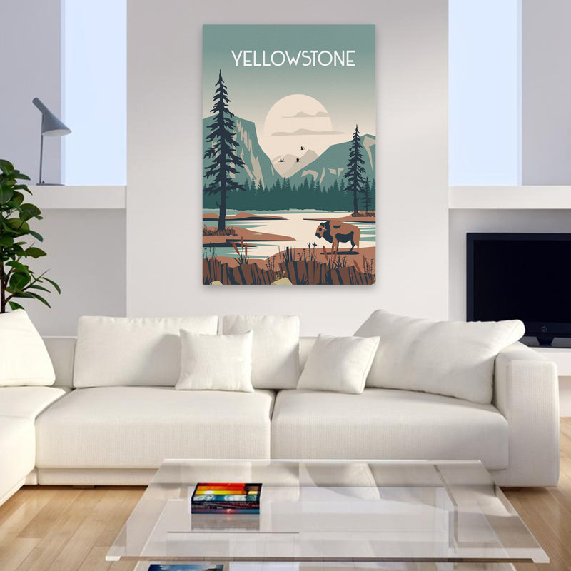 Yellowstone - animaux, bison, bleu, brun, H 48 po x l 32 po
