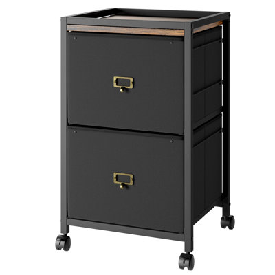 Efficient Mobile Fabric File Cabinet – 2 Drawers, Vertical Storage on Wheels, Fits A4/Letter Files, Under Desk Organizer & Printer Stand, Rustic Black, 40 * 40 * 67