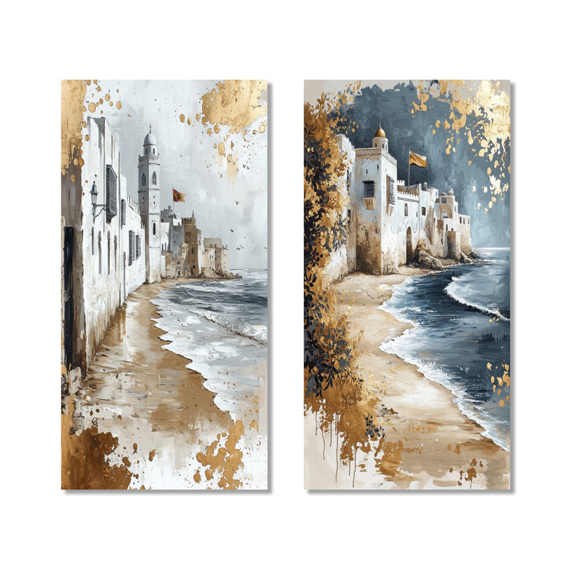 Ensemble de 2 impressions marocaines sur fond de plage marocaine Essawaira, 40" H x 40" W
