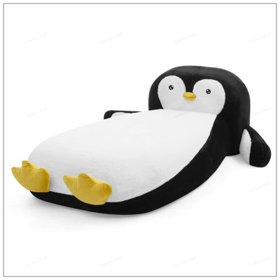 Chaise de lit simple en fausse fourrure moelleuse en forme de pingouin avec rembourrage en éponge 100% pour salle de jeux pour enfants