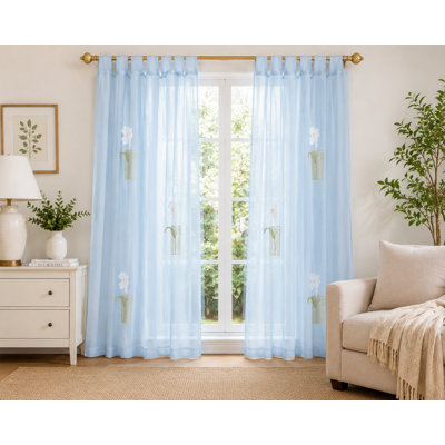 Xia Home Fashions Embroidered Sheer Curtain Panel 60 x 84 Inch Blue