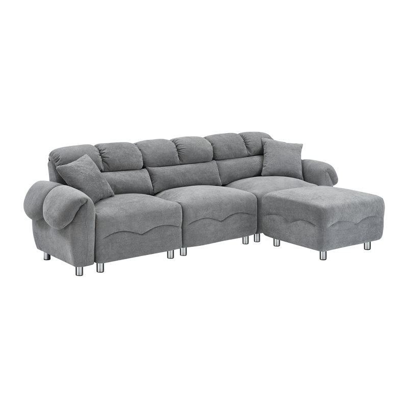 Agirta Velvet L-Shaped Sectional Reversible, Gray Cloud Velvet, 39.8" H x 104" W x 50" D