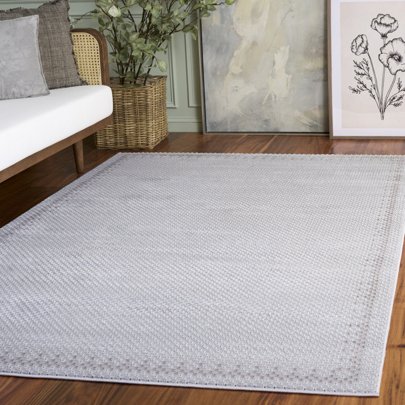 Tapis géométrique en polyester / polypropylène tissé à la machine en gris clair / gris foncé, Rectangle 5 pi 3 po x 7 pi 6 po