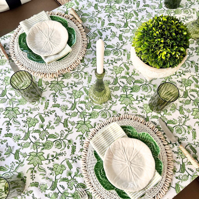 Green Chintz Tablecloth, 60" Square