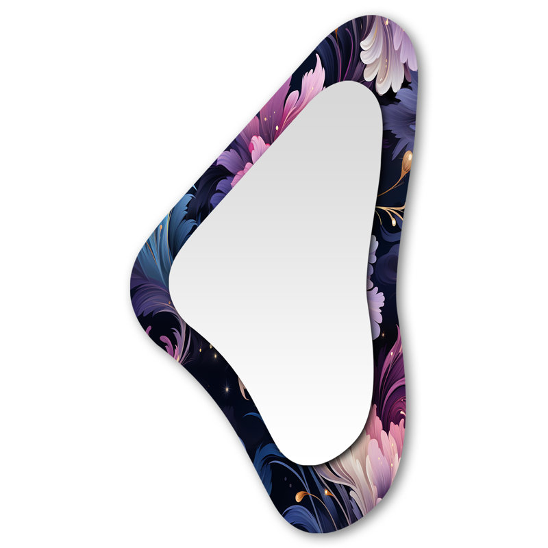 Éclat de damas bleu astral - formes asymétriques damassées - grand miroir mural bohémien