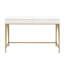 Bureau combinant rangement et largeur de 62 pouces avec piètement en acier doré et deux tiroirs (voir photo).