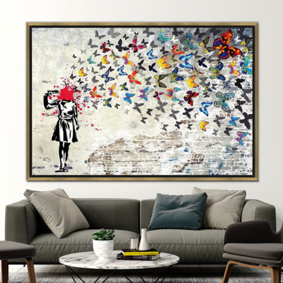 Butterfly Girl Suicide Printed, Street Art, Banksy Girl Poster, Banksy Art, Banksy Head Shot Canvas, Abstract Art Canvas,