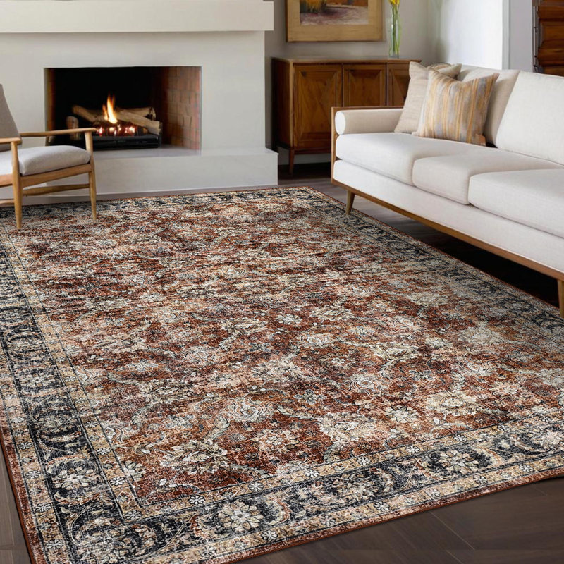 Tapis oriental lavable à la machine Tapis antidérapant au design rétro Tapis durable, Rectangle 9 pi x 12 pi