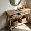 Console en bois sculpté avec 2 tiroirs et tablette ouverte