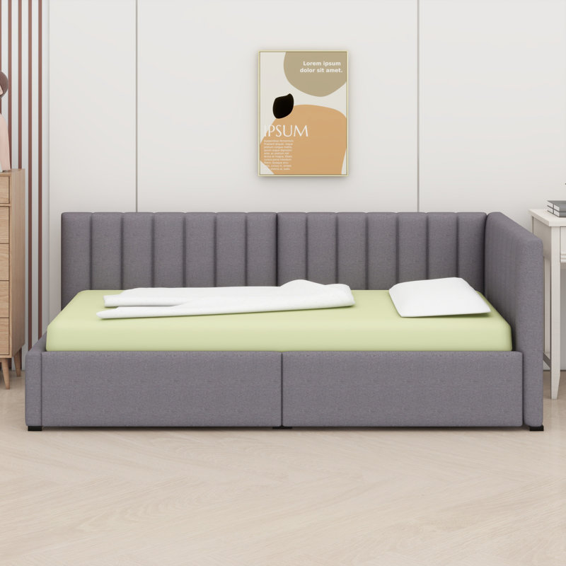Upholstered Daybed With 2 Storage Drawers, Gray