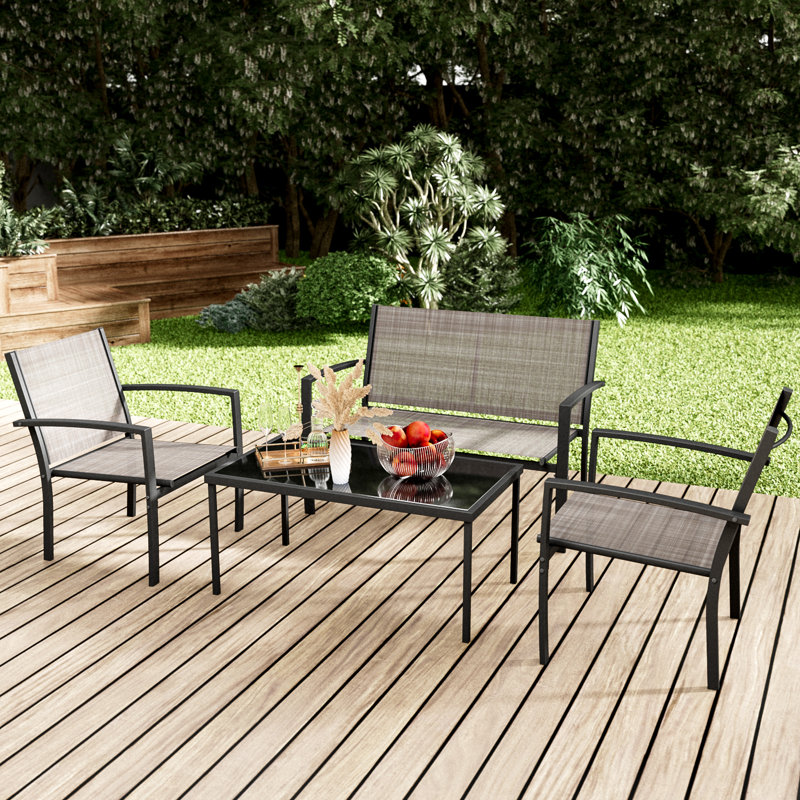 Onika 4 Piece Patio Conversation Set, Beige
