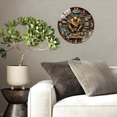 Robot Crafting Inside Clock Face Art - 12'' Modern Glass Wall Clock