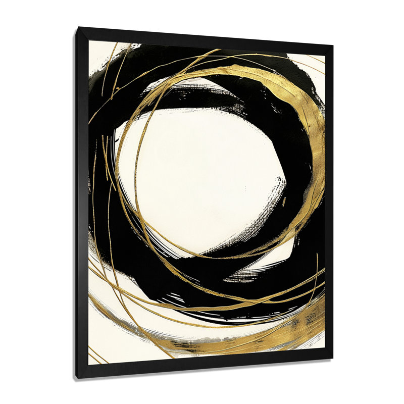 «Gold Glamour Circle III», reproduction sur toile encadrée, Cadre noir, H 46 po x l 36 po x P 1,5 po