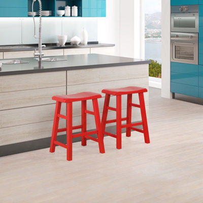 Messer Heavy-Duty Solid Hardwood Saddle Seat Kitchen Bar Stool & Counter Stool, 24", Red (Set of 2)