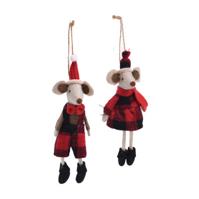 2'' Plaid Fabric Animals Hanging Figurine Ornament