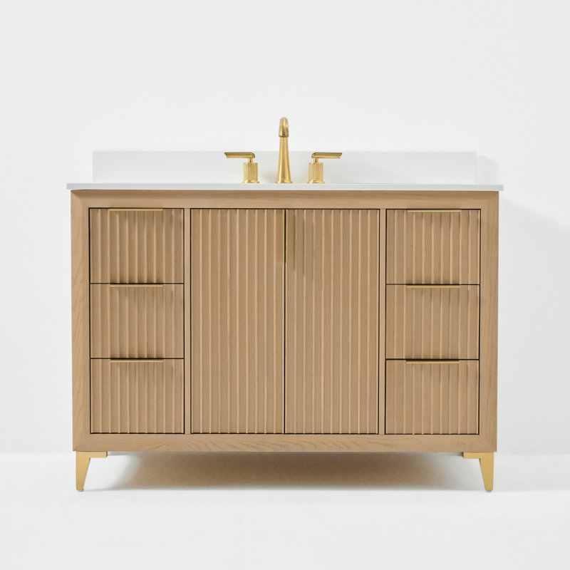 Turlington 48" Freestanding Standard Single Bathroom Vanity with Top, Oak