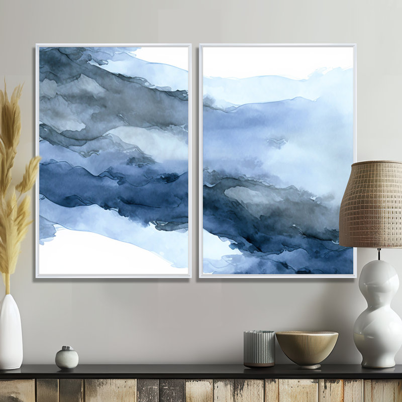 Sapphire Blue Nebula VII - art mural moderne, 36" H x 48" W, Impression encadrée flottante, White