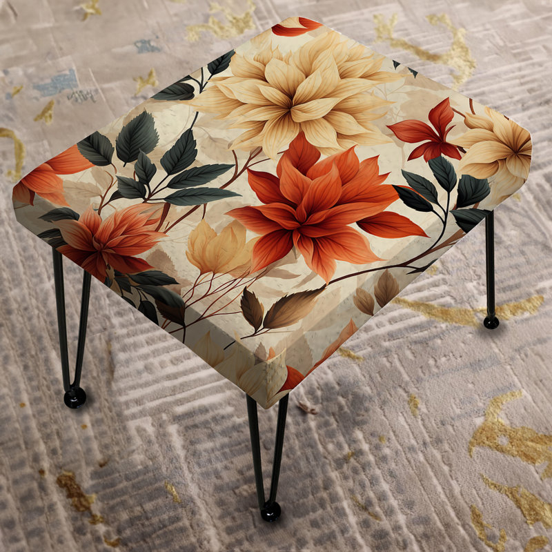 Beige et rouge fleurs d'automne - repose-pieds rectangulaire rétro