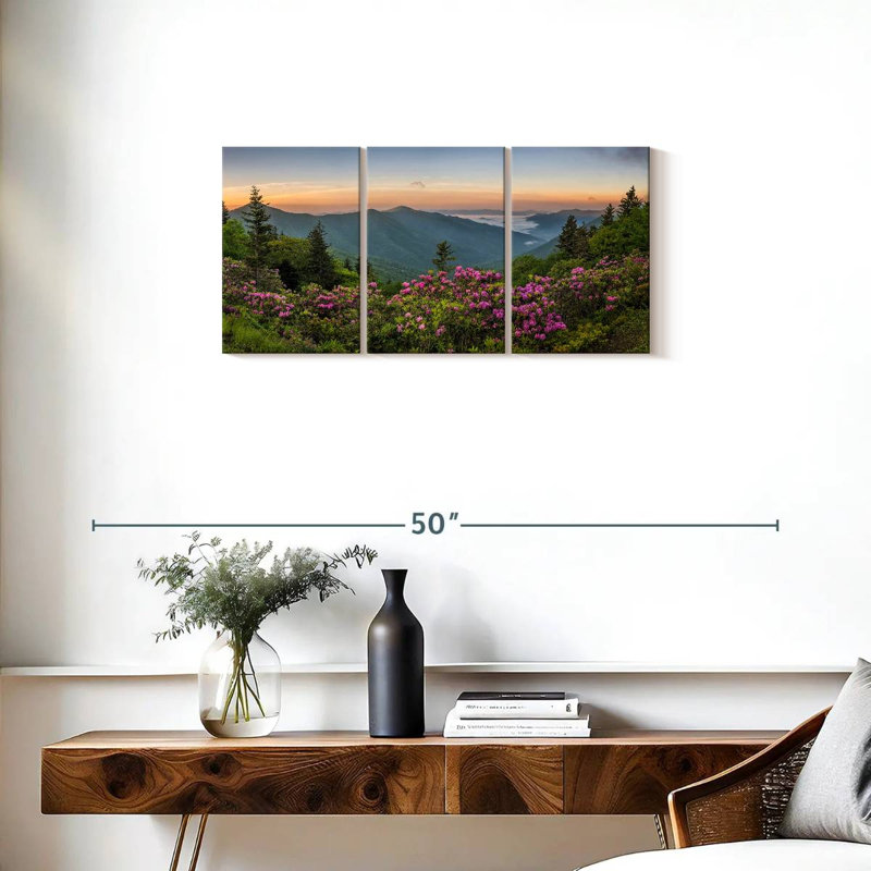 Ensemble de 3 pièces vue sur toile Blue Ridge Mountains, H 15 po x l 32 po x P 1,25 po