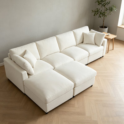 128 Inch Large Chenille U-Shaped Sectional Sofa With 2 Movable Ottomans For Spacious Living Rooms