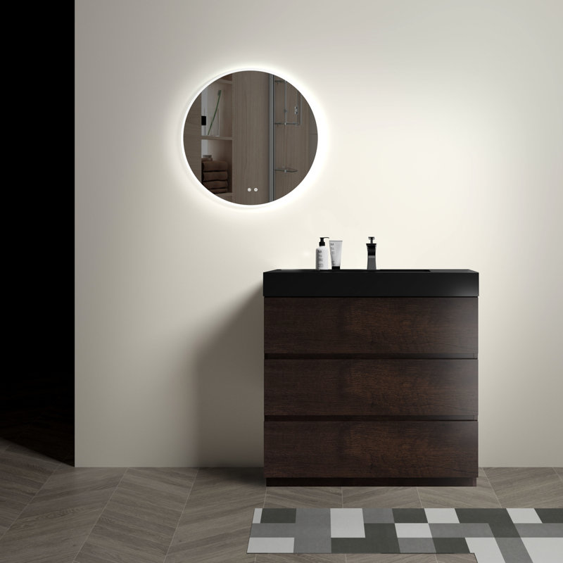 Armoire de salle de bain en noyer avec lavabo 36 po, style moderne, lavabo 36 po, Noyer, 36", Noir