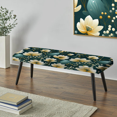 Banc rembourré noir avec motif floral rétro Marvel Blooms I