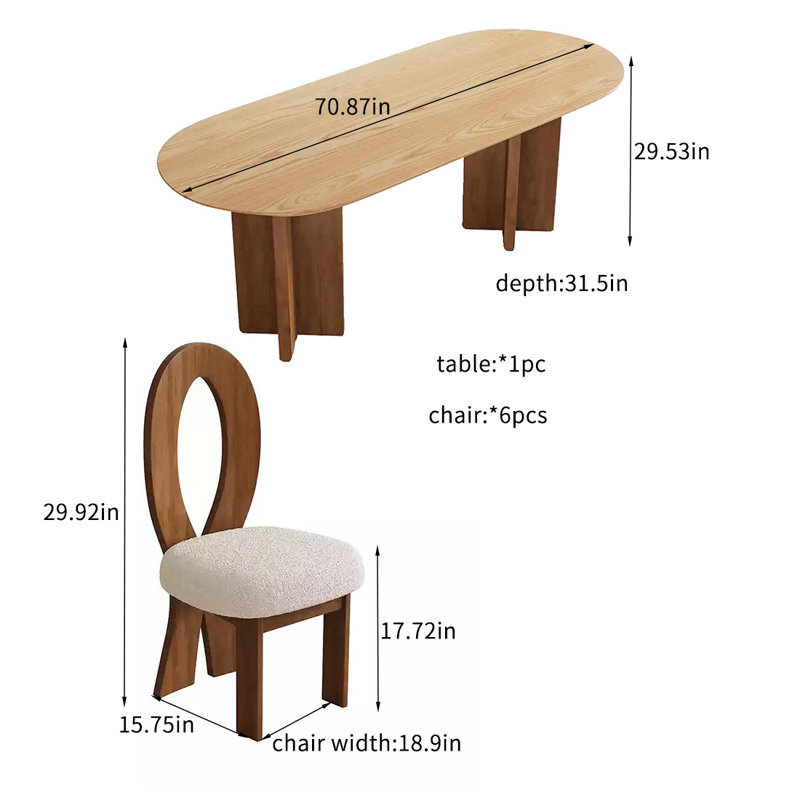 Solid wood modern simple dining table sets, 29.53" H x 70.87" L x 31.5" W
