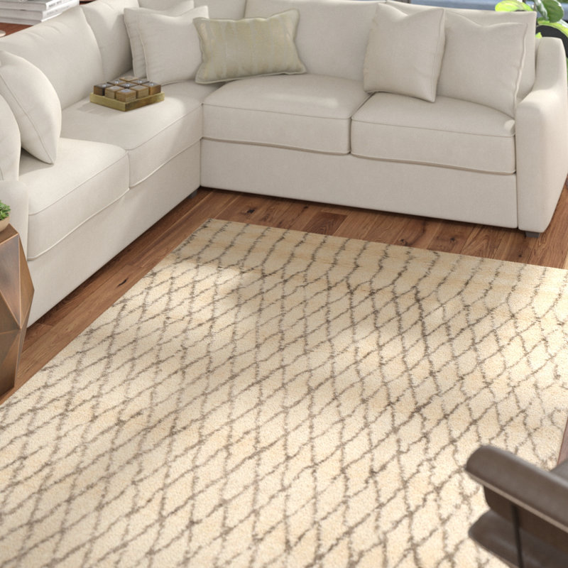 Casablanca Hand Tufted Nz Wool/Cotton Geometric Rug in Ivory/Gray, Rectangle 3' x 5'