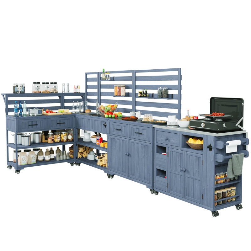 Îlot de cuisine extérieur en bois massif avec évier et robinet Jorlan Modern Coastal, Gris