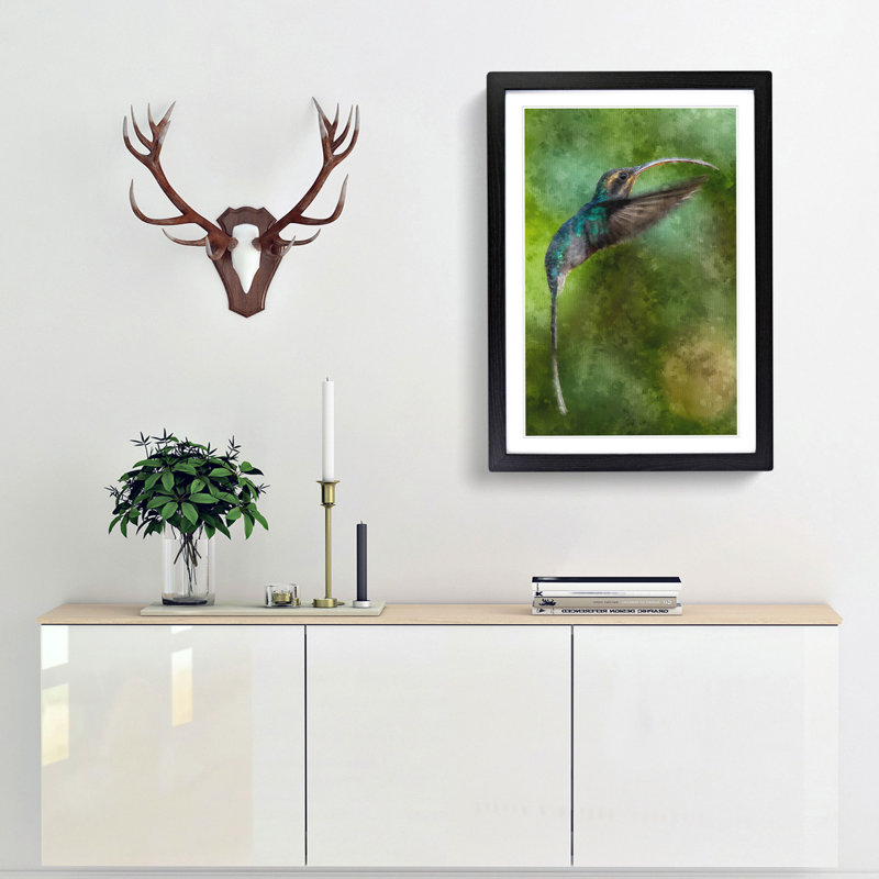 Green Hermit Hummingbird - Picture Frame Painting Print, 87cm H x 62cm W x 2cm D, Black Framed