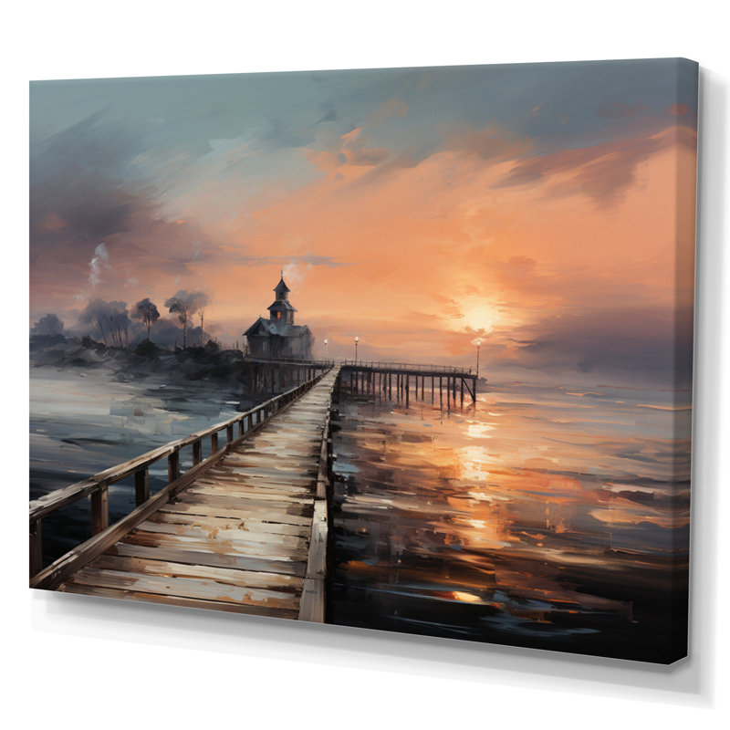 Pier Misty Morning Pier II - Coastal Pier Wall Art Prints, H 30 po x l 40 po x P 1,5 po, Toile tendue