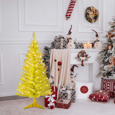 4FT Gold Christmas Tree with 50 UL Lights, 122 PVC Tips for Compact Indoor Holiday Decor