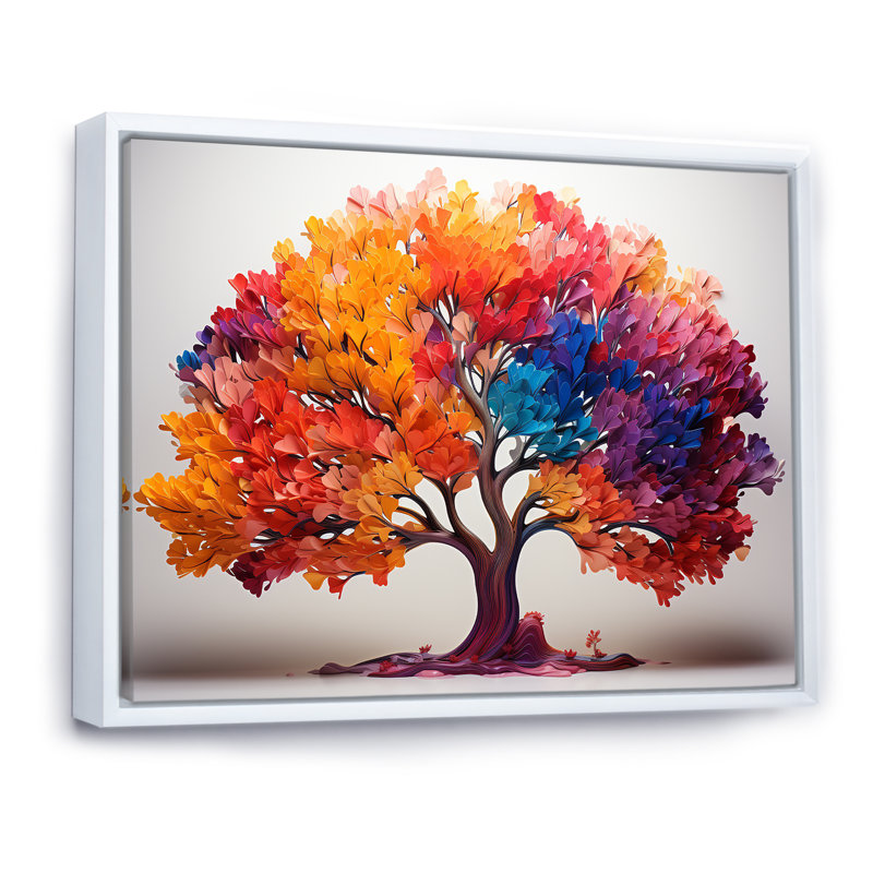 Érable abstraction colorée sur toile, Cadre flottant blanc, H 24 po x l 32 po x P 1 po