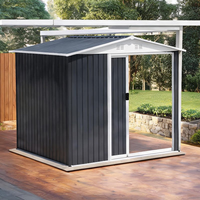 Apex Roof Galvanized Steel Storage Shed with Sliding Door, 8x6 Foot Size, Ventilated Design