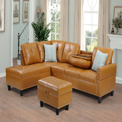 Canapé modulaire en similicuir avec repose-pieds