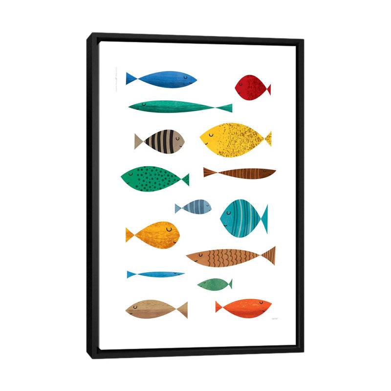 Poisson - imprimé, Pas de tapis, H 60 po x l 40po x P 1,5 po, Toile avec cadre noir