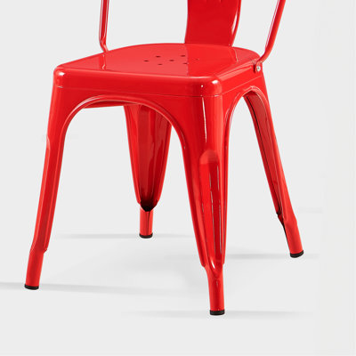 High Gloss Red Industrial Metal Dining Chairs Of 2, Stackable For Indoor Outdoor, 18 Inch Seat Height, Lightweight Easy To Assemble, Modern Design 2 Chairs, Outdoor Stackable, Lightweight, Assembly,
