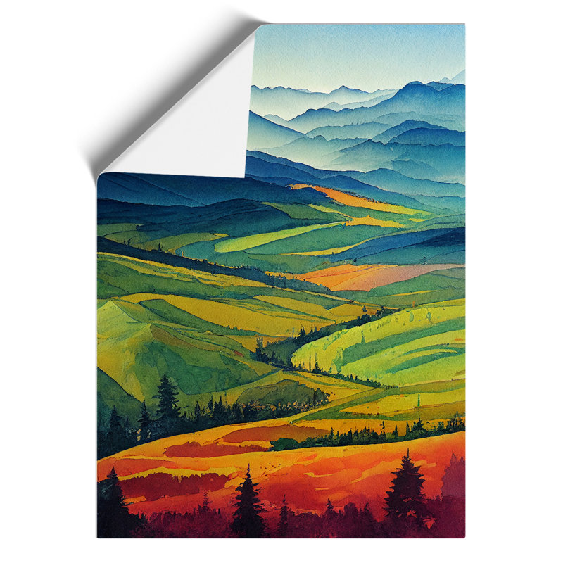 Watercolour Meadow Landscape No.1 - Wall Art, Paper, 59.4cm H x 42cm W, No Matte