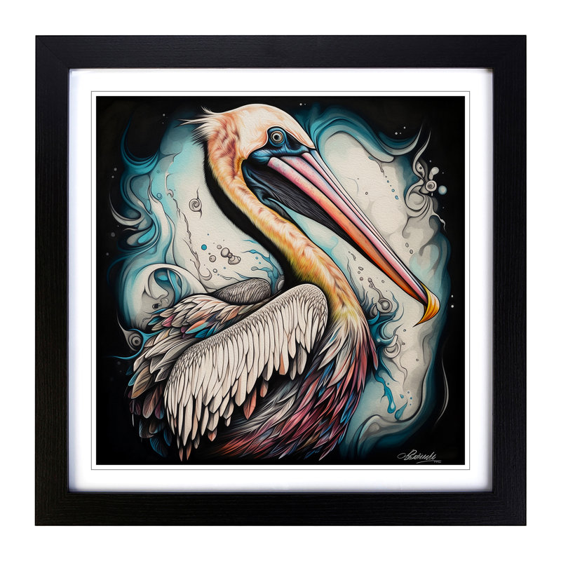 Pelican Neo-Traditional - Framed Print, Black