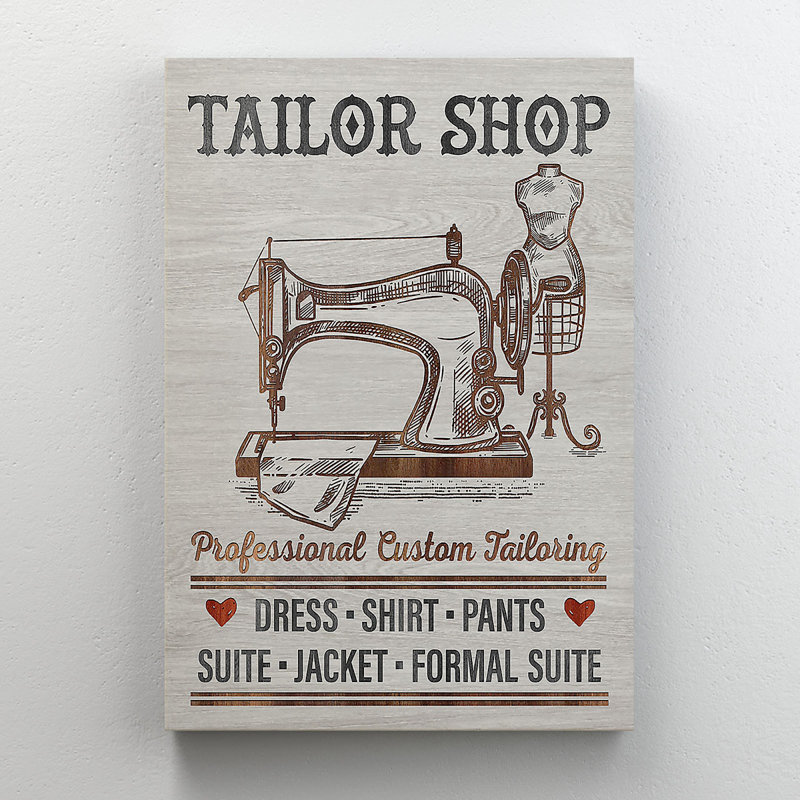 Machine à coudre dans un atelier de tailleur - confection sur mesure professionnelle - 1 pièce, impression d'art graphique rectangulaire sur toile tendue